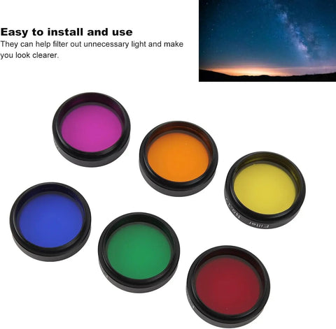 6-Piece 1.25-Inch Colorful Telescope Eyepiece Filter Kit With Storage Box For Pro-Grade Lunar And Planetary Viewing