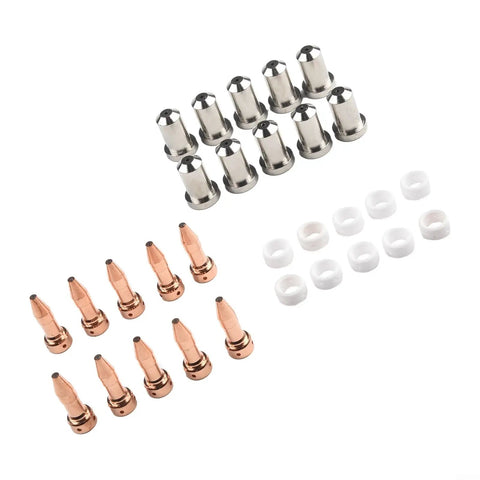 Plasma Cutter Consumables 23 27 30 Piece Set With 10 Electrodes 33366XL 10 80 Amp Cutting Tips 33418 And 10 Rings 33367 displayed