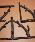 Tree Branch Themed Shelf Brackets Set Of Six, Heavy Duty Rustic Steel Supports For Open Shelves, forest style mounts shown