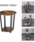 Round Two Tier Side Table With Open Storage Shelf, Anti Scratch Protective Pads, Kid Safe Curved Edges, Straight Up Sturdy Metal End Table For Cozy Living Rooms And Bedrooms, rustic brown finish, round design, versatile use.