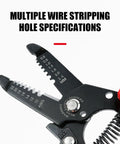 Close-up of Heavy Duty Wire Stripper Pliers And Cutters, 6 Inches Long showing wire stripping hole specifications.