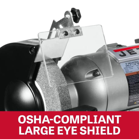 Heavy Duty 8 Inch Bench Grinder Paired With A 2X48 Belt Sander Bragging 1 Hp Power with large eye shield for safety.