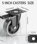 Beefy Built Tough 5 Inch Caster Wheels With Brakes For Cart Furniture Cabinets Swivel Top Plate No Noise Locking Casters With Polyurethane Wheels 2200 Lb Capacity Per Set 4 Pack With Two Hardware Kits Included dimensions