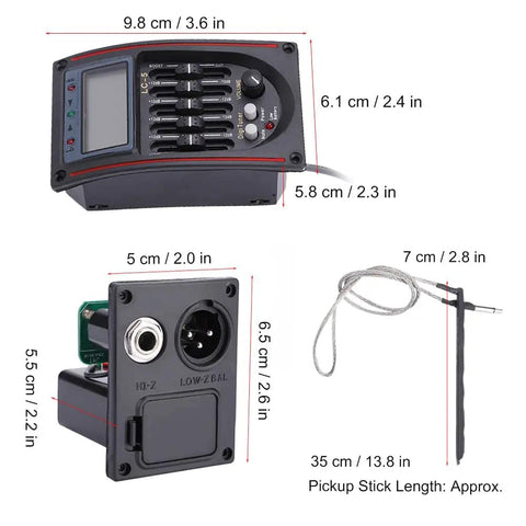 Five Band Acoustic Guitar Preamp With LCD Display Piezo Pickup LC-5 Equalizer dimensions and components