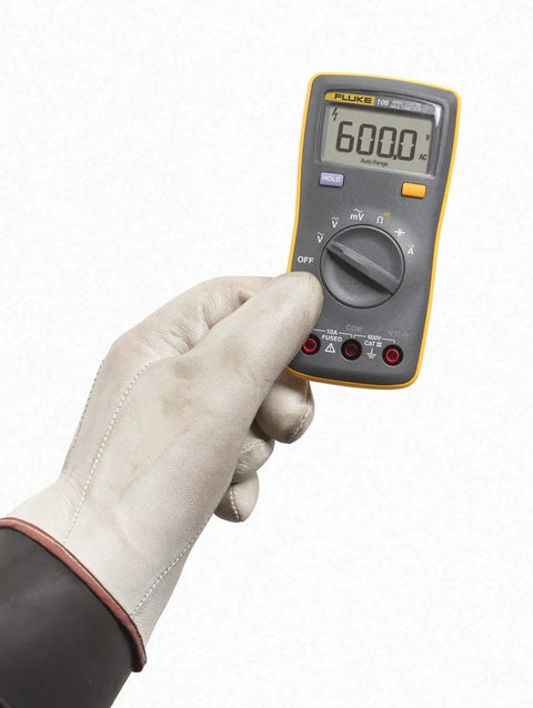Palm Sized Digital Multimeter Handy And Snappy For Voltage And Current Readings With Resistance Continuity And Capacitance Tests 10 Amp AC And DC Current Measurement Data Hold One Hand Operation India Version held in gloved hand