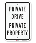 Heavy Duty Reflective Aluminum Sign For Private Drives And Home Grounds Tough As Nails Weatherproof Outdoor Marker Heavy Gauge Metal Plate with 'Private Drive' and 'Private Property' text.