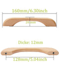 Diagram of beech wood drawer handles showing dimensions, part of 4 Pcs Beech Wood Drawer Handles Flat Cabinet Pulls 128mm Center to Center Hole Distance.