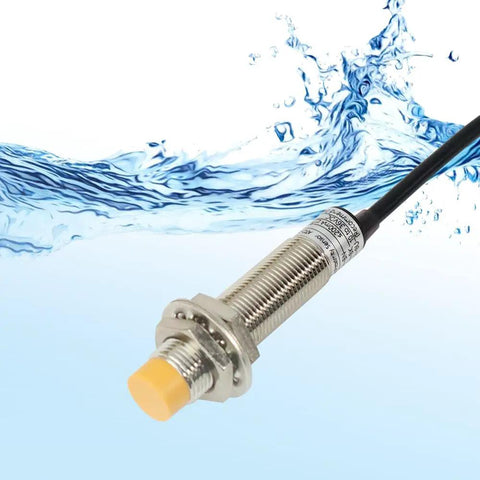 M12 Inductive Proximity Sensor Pack NPN NO Four Pack with 4mm Detection Distance, brass nickel-plated shell, in front view