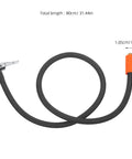 Rock Your Ride With This Universal Metal Tire Inflator Extension Tube For Motorbike And Bike At 31.5 Inch Length Fitting Car Air Pump And Hand Pump Ensuring Tight Seal Leak Free Security High Pressure Keeping Tires Packed Without Leaks Ruining Fun. 31.44in black metal inflator hose with valve chuck and pump connector