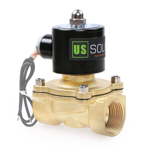 Brass 1 Inch Electric Solenoid Valve 24V DC Normally Closed with Viton Seals, side view, corrosion resistant brass body.