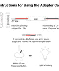 Instructions for using adapter cable with 12V to 24V conversion for Motion Sensor Light Switch With IR Sensor For Closet Lighting Under Cabinet Lights And Wardrobes Auto On And Off 12V 24V Compatible Includes 12V To 24V Conversion Cables No Fuss Install