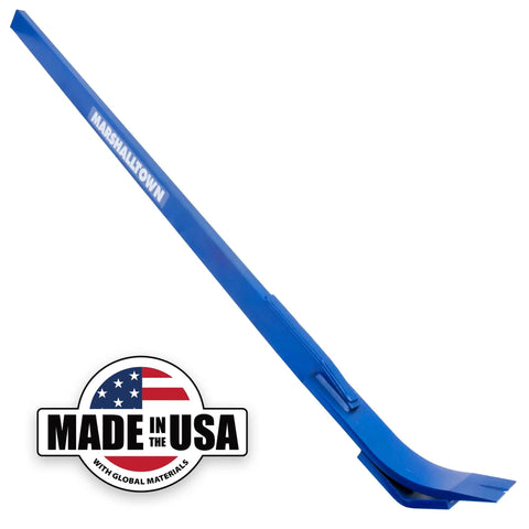 Flat Fulcrum Monster Pry Bar 56 Inch All Steel Construction Heavy Duty Crowbar For Concrete Demo And Form Removal Wrecking And Prying Jobs Made In USA Pro Grade Heavy Duty Tool For Pros shown in blue with USA logo