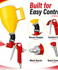 Heavy Duty Wall Texture Sprayer With Large Hopper Gun And Versatile Nozzle Tips For Drywall Ceilings Stucco And Popcorn Textures, featuring yellow hopper and red gun.
