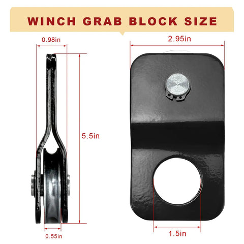 Beefy 8000 Lbs Winch Snatch Block For Off Road Recovery Universal Tow Pulley Block For Trucks ATVs UTVs And SUVs Works With Synthetic Rope And Steel Cable Rugged Recovery Accessory, black carbon steel, 5.5in tall