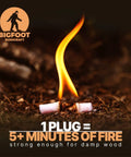 Lit fire plug from Emergency Fire Starter Kit With Waterproof And Windproof Design, showing five-minute burn capability.
