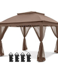 11x11 Pop Up Gazebo With Mesh Netting And UPF 50 Plus UV Protection, No Tool Setup Easy Up Outdoor Canopy Tent, pictured with accessories