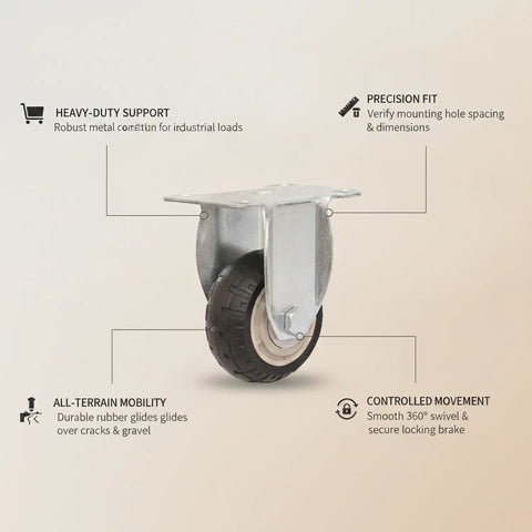 Heavy Duty Swivel Plate Caster With Grip Tight Locking Brake 360 Degree Smooth Roll Wheel for industrial use and all-terrain mobility.