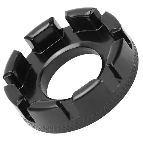 8 Way Bike Spoke Wrench Nipple Key in Molybdenum Steel for Wheel Truing, shown in black with 8 slots for adjustment