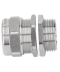 Explosion proof cable gland connector, 304 stainless steel, IP66, side view, two-piece threaded body