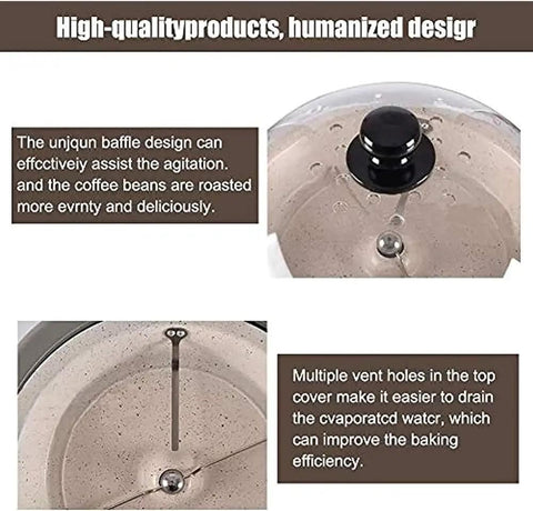 Kick Up Your Morning Routine Portable Electric Coffee Roaster For Home Use with clear lid and vent holes for efficient baking.