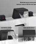 Matte Black Deck Mount Tub Faucet With Waterfall Spout, 3 Hole Roman Tub Filler Set shown in use