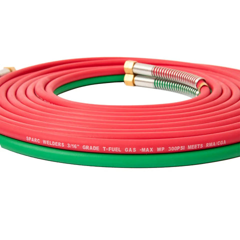 Heavy Duty Three Sixteenth Inch Grade T Cutting Torch Hose For Oxygen Acetylene And Welding Gas With B Fittings And Strain Relief