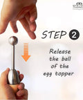 Step-by-step guide showing how to use Egg Topper Opener Tool With Vibration Cut For Soft Boiled Eggs, releasing the ball.
