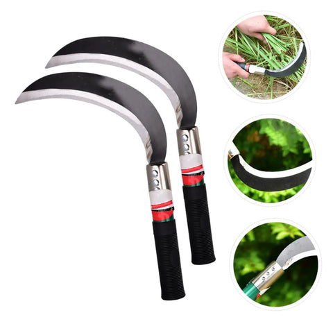 Ergonomic Garden Weeding Tool Set, Lightweight Manganese Steel Scythe Blade For Grass Cutting, Weeding, Harvesting, Durable Handheld Garden Tool For Various Tasks, 2 Pack with close-up details and usage scenarios.