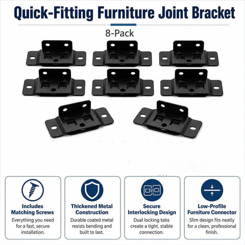 L Shape Furniture Joint Braces Kit White 8 Piece Set with screws, heavy duty metal corner brackets for reinforcement.