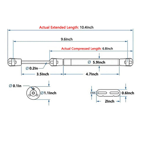 Technical diagram of Beefy 2 Pack 10 Inch Gas Prop Shocks 100N 22LB, showing extended length 10.4 inch and compressed length 6.8 inch.