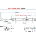 Technical diagram of Two Pack Extended Ten Inch Gas Struts 200N 44LB Black Heavy Duty Lift Support with measurements.