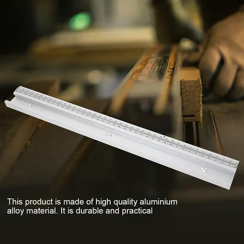 T Track Miter Bar Slider Aluminum Alloy Woodworking Guide Rail With Measuring Scale displayed on a woodworking table