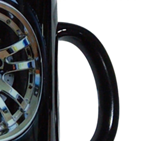 Solid Build Ceramic Coffee Mug, Hella Durable Sipper For Hot Or Cold Drinks, featuring a tire rim design, smooth glazed finish.