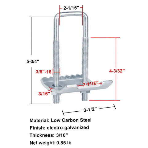 Eight Pack Of Square U Bolts For Two Inch Boat Trailer Tube With Electrogalvanized Finish Three Eighths Inch Diameter