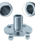 Universal Two Pack Axle Hubs For Go Kart Quad ATV Trike 4x4 With Eight Inch Front And Rear Wheels High Strength 45 Steel Quarter Inch Keyway Slot Preinstalled Eight Lug Set Easy Replacement No Grinding, showing detailed view of steel construction and preinstalled lugs.
