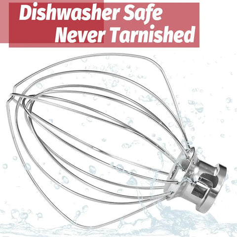 Six Wire Dishwasher Safe Whisk Attachment For 4.5 Quart And 5 Quart Tilt Head Stand Mixers, Stainless Steel Beater