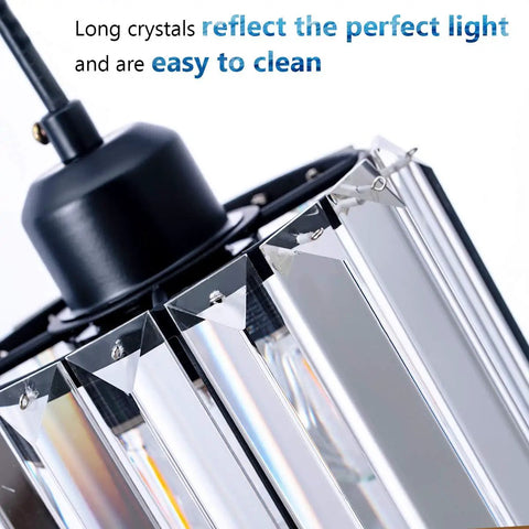 Close-up of Modern Mini Crystal Pendant Light For Kitchen Island And Bar Lighting Fixture With Cylinder Crystal Design