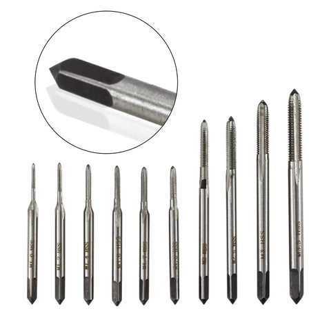 Machine Taps Set For DIYers And Pros, High Precision Threading Tools For Consistent Cuts In Metal, Versatile Workshop Tap Kit For Machining, Repair, And Fabrication Projects. 10-piece steel tap set