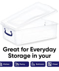 Straight Up Clear Out Your Mess With These Crystal Clear Stackable Plastic Storage Bins And Secure Latching Lids BPA Free Home Office Dorm Closet Organizer Containers 22 Quart Capacity 12 Pack Bulk Shipped Ready, clear storage bin with lid open.