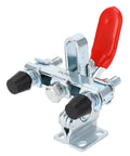 Heavy Duty Quick Release Toggle Clamp For Woodworking Jigs And Fixtures, horizontal clamp with red handle and adjustable pressure indicator.
