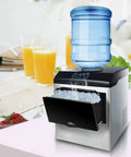 Smooth Operator Countertop Ice Maker Churns Out Twenty Five Kilograms Of Bullet Ice Daily In Just Twelve Minutes With Hassle Free Touch Controls, with ice produced.