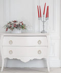 Classic white drawer with 5 Pack 2.2 Inch Footed Nickel Ring Drawer Pulls For Cabinets And Cupboards in elegant room setting