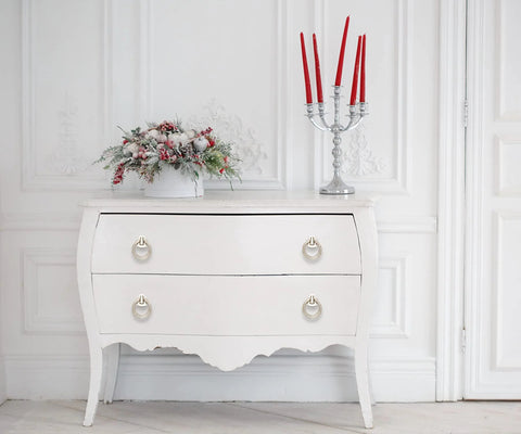 Classic white drawer with 5 Pack 2.2 Inch Footed Nickel Ring Drawer Pulls For Cabinets And Cupboards in elegant room setting