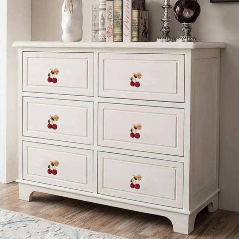 Dope Red Cherry Cabinet Knobs Pack For Kitchen Drawers And Dressers, Sturdy Zinc Alloy Furniture Pulls With Quick Single Hole Installation, Fresh High Quality Home Hardware Refresh on white dresser.