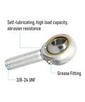 2-Piece Spherical Rod End Bearings 3/8 Inch Bore With 3/8-24 Male Threads Includes Jam Nuts Forged 45 Steel Body And Hardened Ball Joint Built Tough For Linkages And Auto Projects With Up To 9 Degrees Misalignment, 3/8-24 UNF