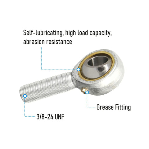 2-Piece Spherical Rod End Bearings 3/8 Inch Bore With 3/8-24 Male Threads Includes Jam Nuts Forged 45 Steel Body And Hardened Ball Joint Built Tough For Linkages And Auto Projects With Up To 9 Degrees Misalignment, 3/8-24 UNF