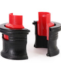 Close-up of black and red adapter from Universal Motorcycle Fork Seal Driver Tool Kit, 14-Piece All-In-One Set With 6 Pairs Adapters