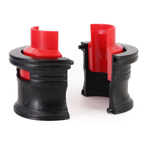 Close-up of black and red adapter from Universal Motorcycle Fork Seal Driver Tool Kit, 14-Piece All-In-One Set With 6 Pairs Adapters