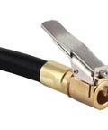 Heavy Duty Rubber Tire Inflator Hose Rated To 300 Psi with brass connector and lever for quick tire inflation.