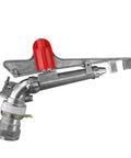 2 Inch Aluminum Agricultural Irrigation Sprinkler Head With 360 Degree Rotating Water Sprayer, red adjustment lever visible